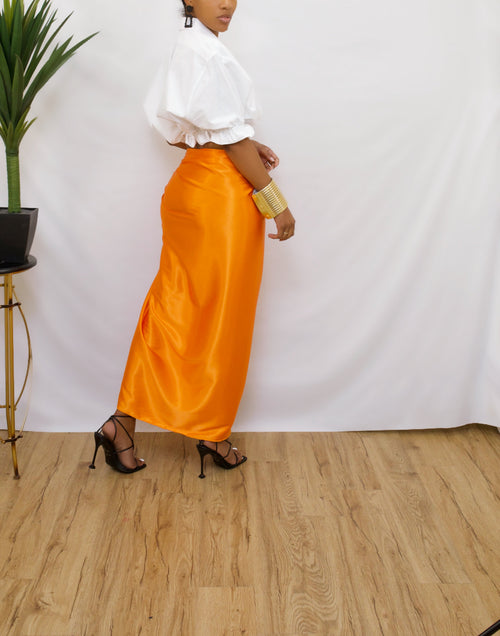 Sample Burnt orange Satin long wrap skirt S/M/L
