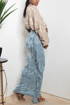 Pretty blue Floral print long Fringe Skirt FINAL SALE
