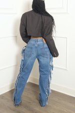 Dark Medium bleach line Levi Denim fringe Pants (33/32)