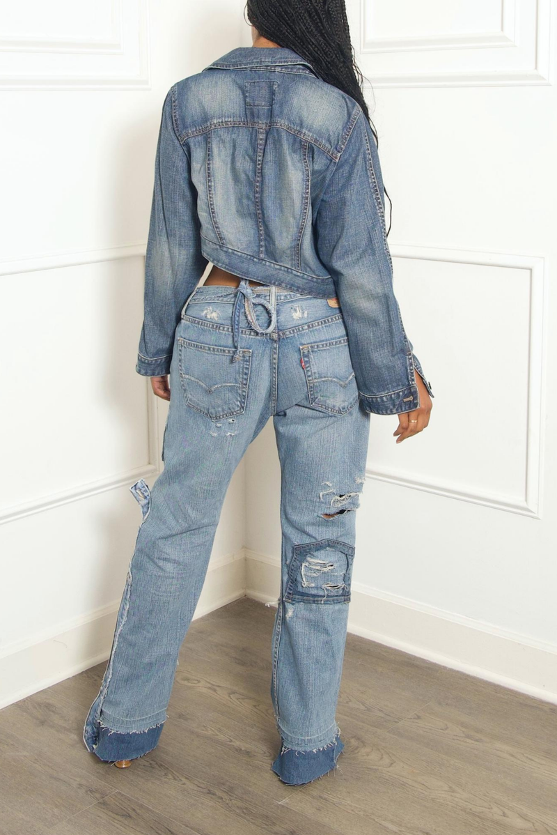 Medium wash Denim Asymmetrical jean jacket (M)