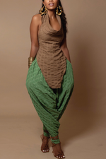 Brown waffle print Halter Top
