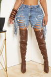 Distressed Denim fringe short shorts
