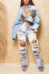 Handcrafted Painted Distressed ripped bleached Resort Levi jeans