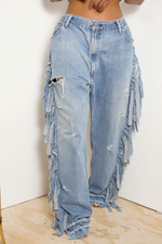 Light Distressed Levi Denim fringe Pants 34w