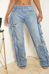 Light Distressed hole Levi Denim fringe Pants (3/4) 33W