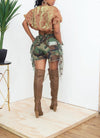 True Army fatigue Woodland Camo fringe Shorts