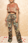 Handcrafted Painted Woodland Camo Distressed Pants