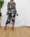 *Sample Black and white sheer abstract line ruffle  plunge blouse (S/M)