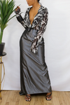 *Sample Black and white sheer abstract line ruffle  plunge blouse (S/M)