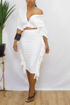 A Off White lined stripe midi Fringe skirt (S/M/L) FINAL SALE