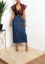 Brown sleeveless floral 100% silk crinkle ruffle plunge blouse (L/XL) FINAL SALE