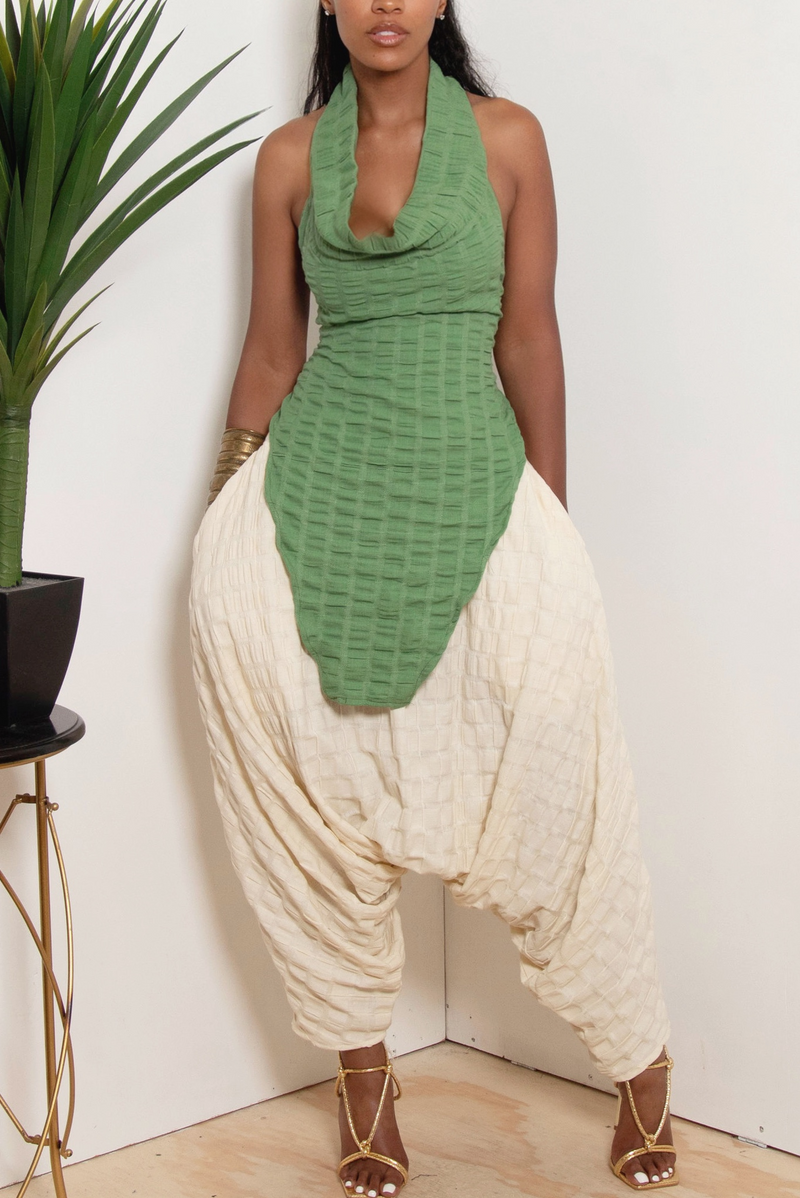 Green waffle print Halter Top- FINAL SALE