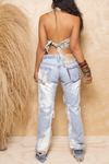 Handcrafted Painted Distressed ripped bleached Resort Levi jeans