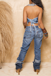 Dark cuffed patchwork hole distressed Levi jeans (Tall Girl Friendly)