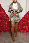 Army fatigue red leather feature Woodland Camo Wrap Split mini skirt- FINAL SALE