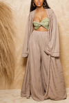 Taupe resort lined print kimono