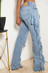 Light Distressed hole Levi Denim fringe Pants (3/4) 33W