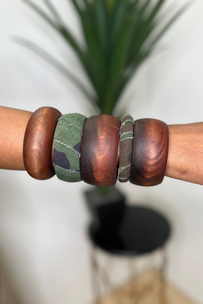 Camo wooden 5 Stacked Bangles Bracelets