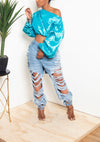 Long oversized sleeves Turquoise crop blouse
