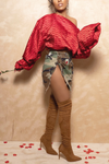 Army fatigue red leather feature Woodland Camo Wrap Split mini skirt- FINAL SALE