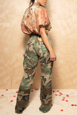 Handcrafted Painted Woodland Camo Distressed Pants