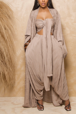 Taupe resort lined print kimono