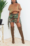True Army fatigue Woodland Camo fringe Shorts