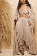Taupe resort lined print kimono